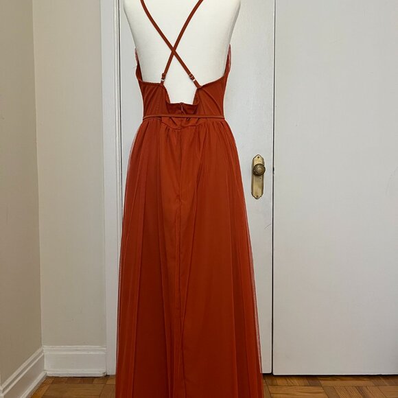 Rust Red Tulle Corset Maxi Dress | Romantic Gown | XL/US M-L (Chinese sizing) - Picture 4 of 12